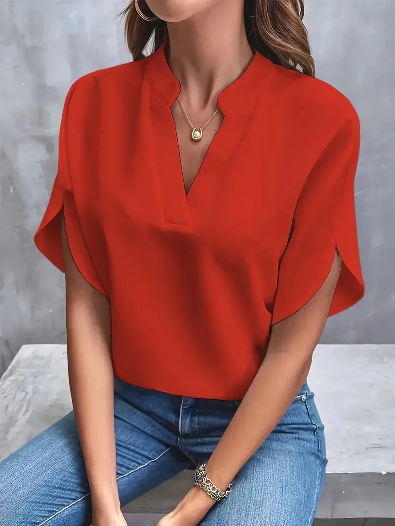 Blouse Élégante pour Femmes avec Col en V – Style Intemporel & Légèreté Féminine