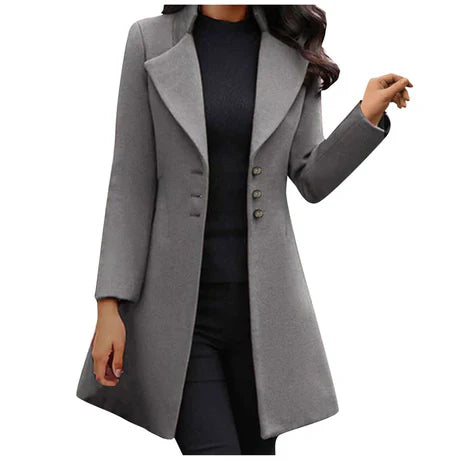 Jacinthe | Manteau Femme Long Slim Fit Revers Classique Couleur Unie