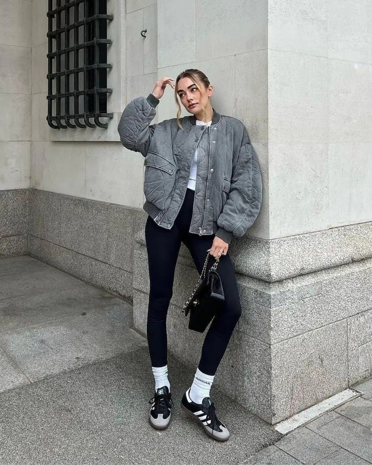 Marine | Bomber Jacket - Veste Oversized Femme Gris avec Doublure Légère
