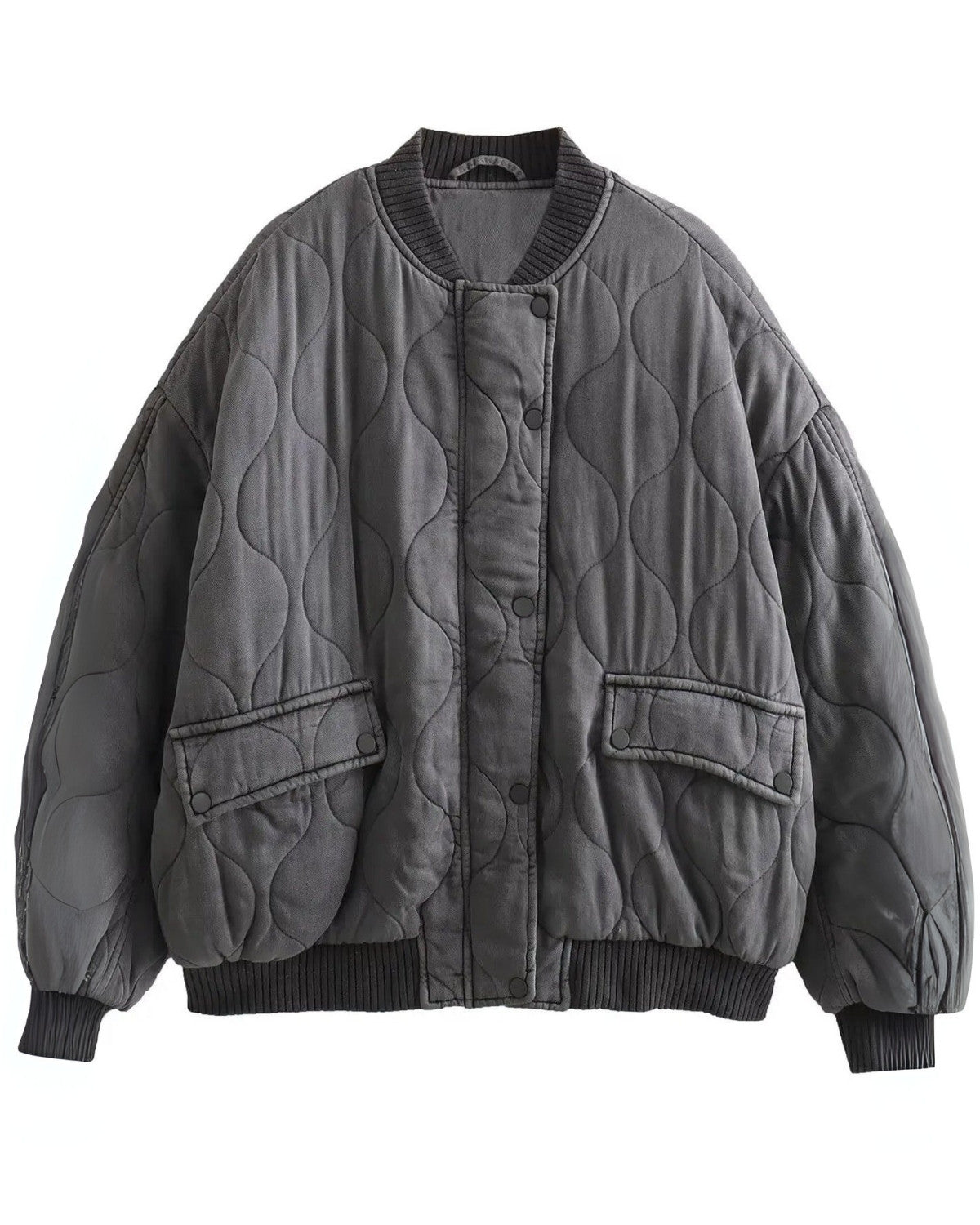 Marine | Bomber Jacket - Veste Oversized Femme Gris avec Doublure Légère