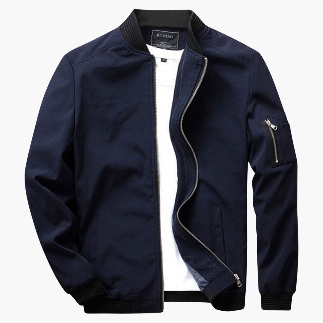 Calvian | Veste Bomber Homme Zippée Uni avec Finitions Noires Contrastées