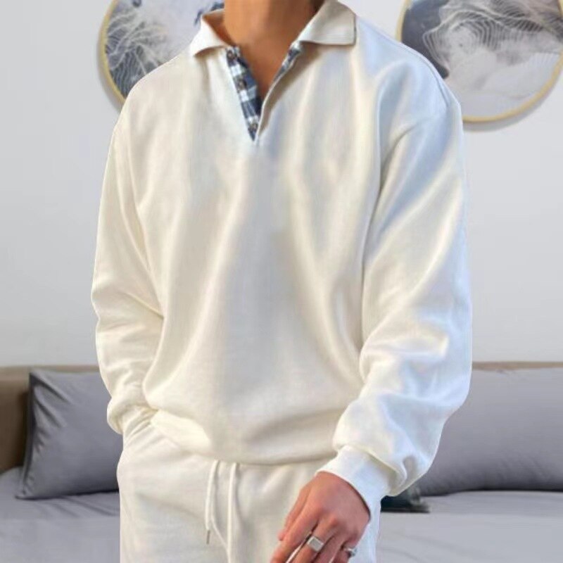 Bertrand | Sweatshirt Homme Uni à Col Revers Boutonné Coupe Ample Décontractée