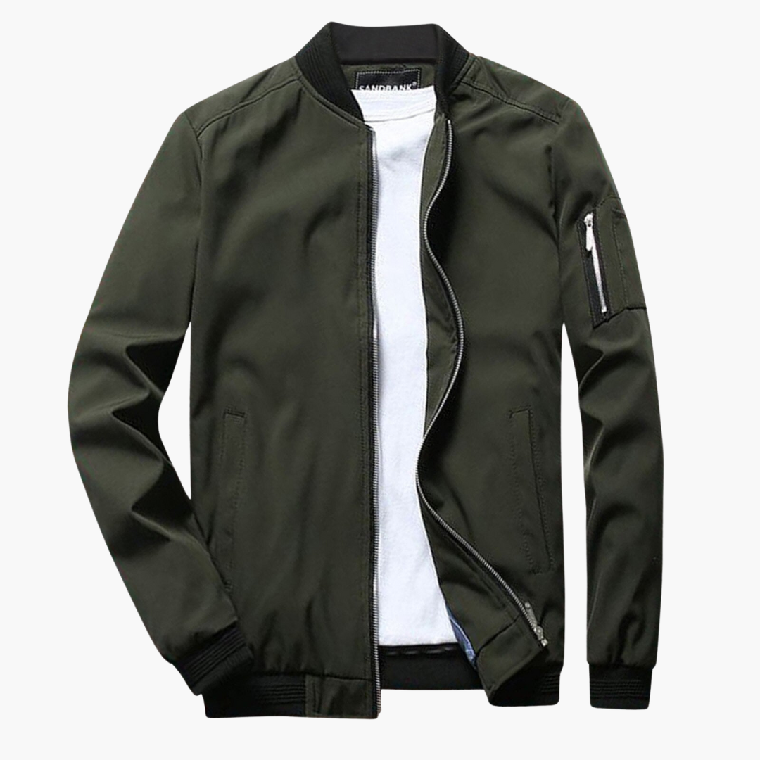 Calvian | Veste Bomber Homme Zippée Uni avec Finitions Noires Contrastées