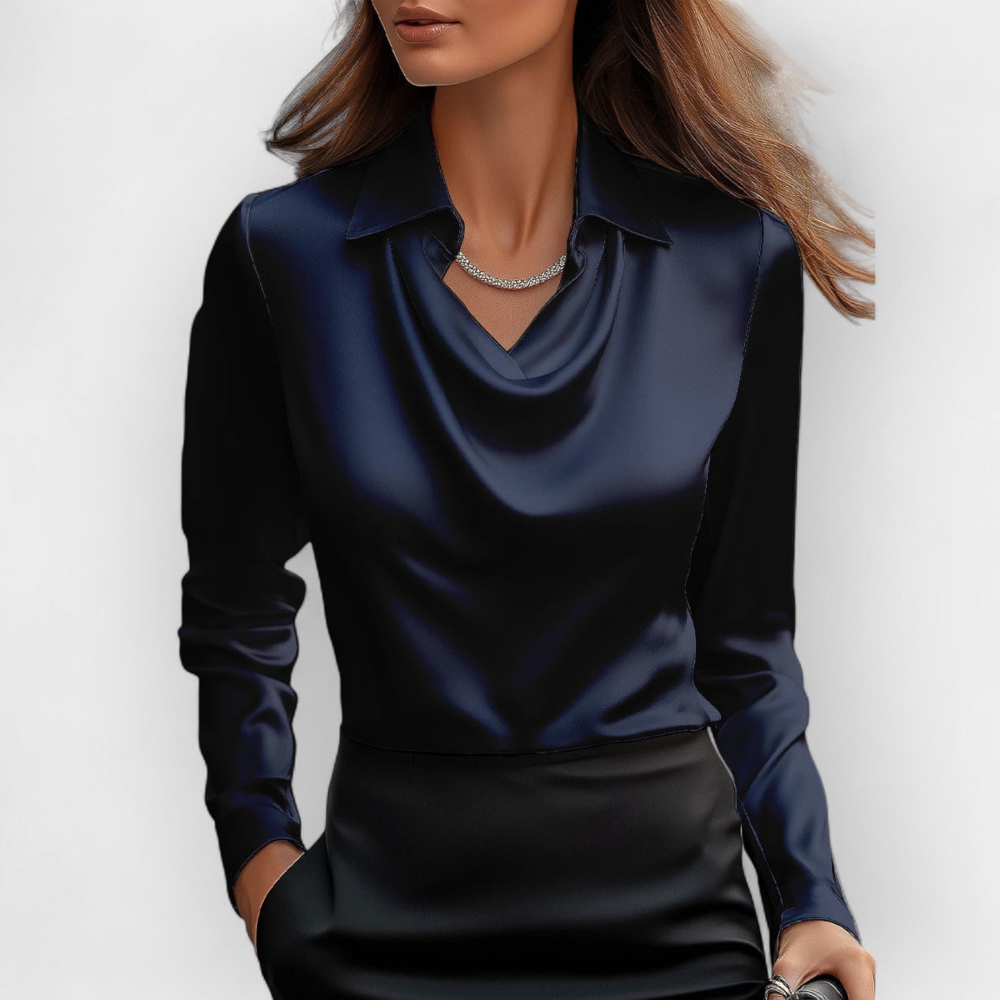 Naïselle | Blouse Femme Satinée Col Cascade à Manches Longues Élégante