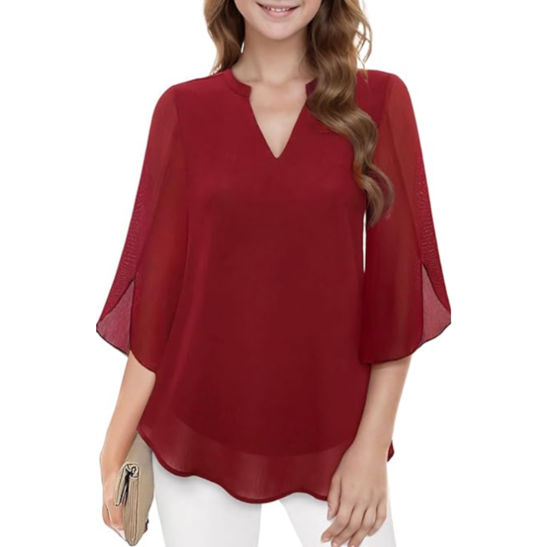 Blouse fluide à encolure en V – Légère, élégante & polyvalente