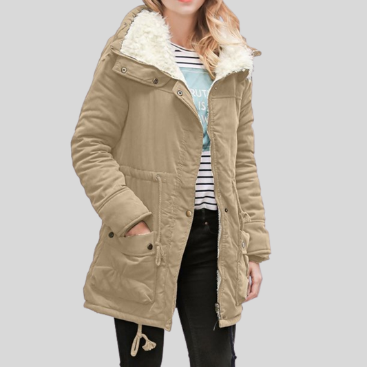Cléophée | Manteau Femme Zippé avec Doublure Polaire et Taille Ajustable, Chaud et Confortable