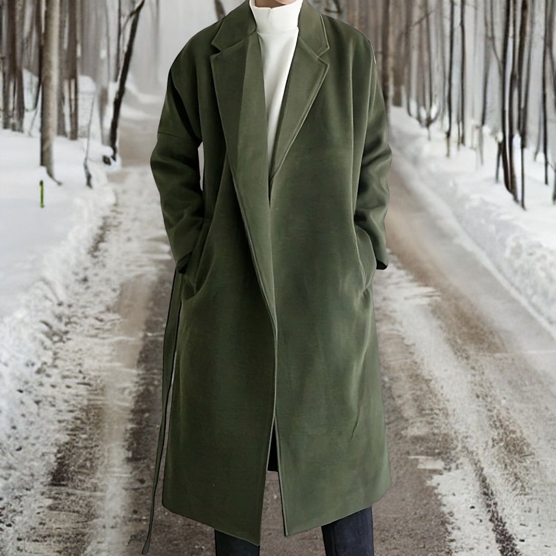 Nivarius | Manteau Homme Long Couleur Unie Col Classique Coupe Droite