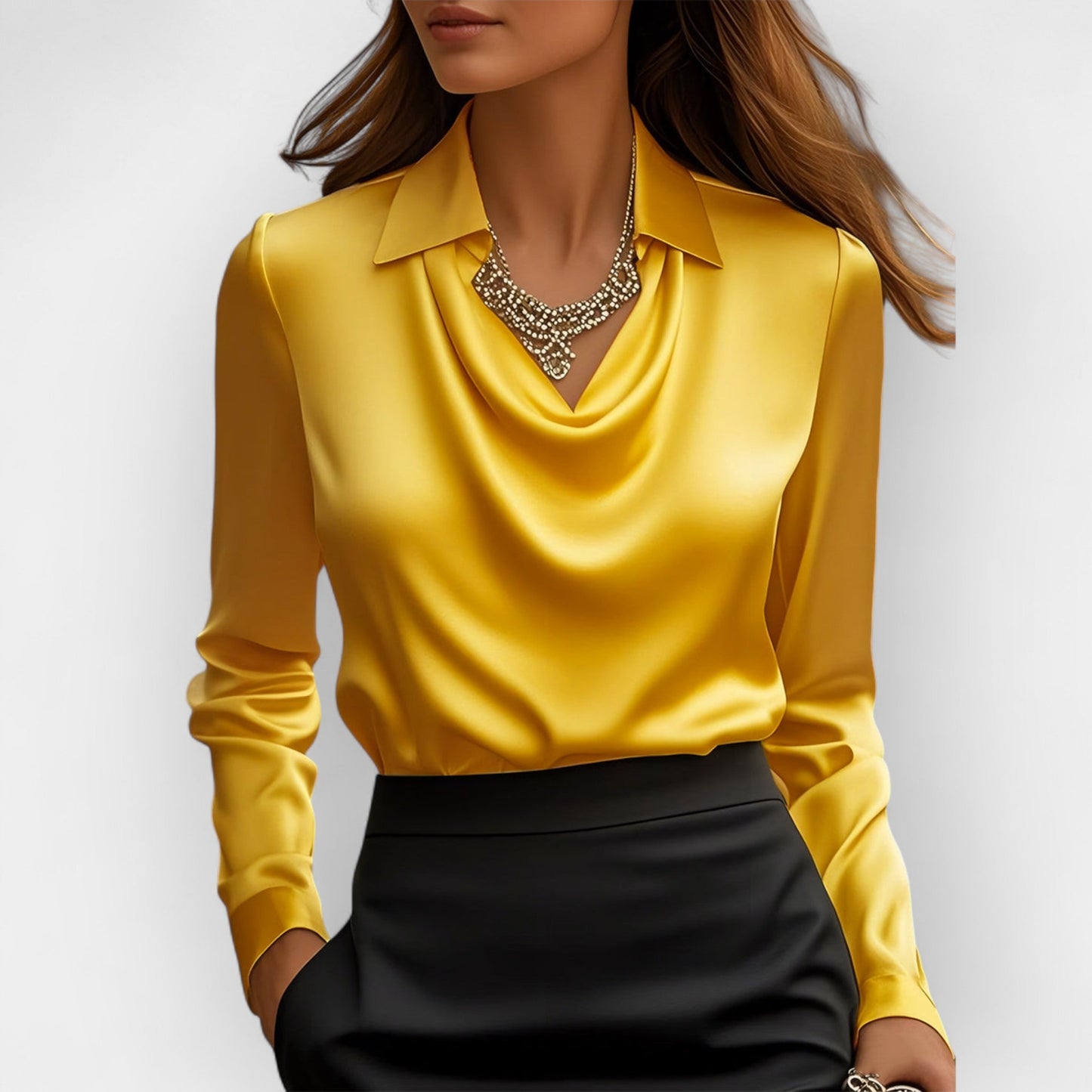Naïselle | Blouse Femme Satinée Col Cascade à Manches Longues Élégante