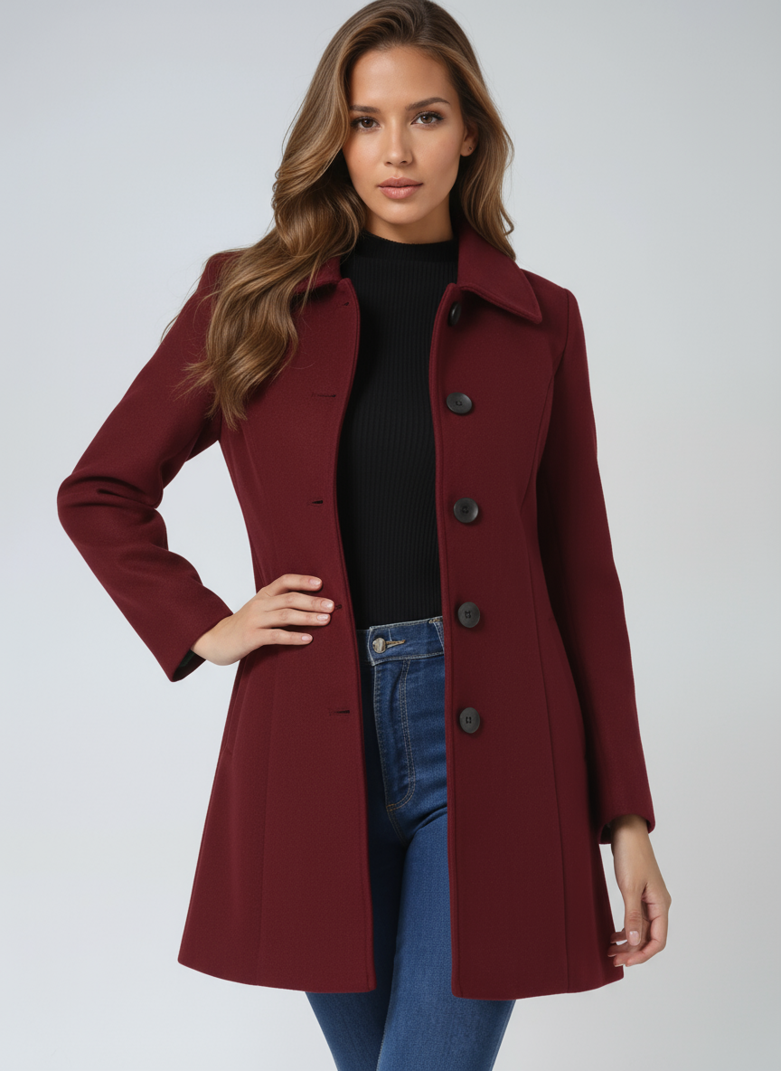 Manteau Femme Fit & Flare | Élégant avec Fermeture à Boutons et Taille Cintrée