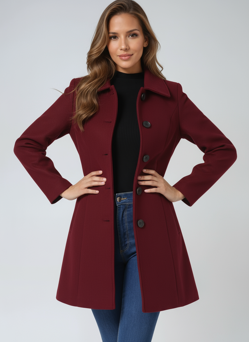 Manteau Femme Fit & Flare | Élégant avec Fermeture à Boutons et Taille Cintrée