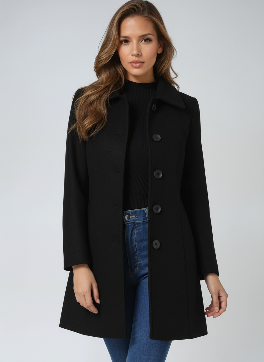 Manteau Femme Fit & Flare | Élégant avec Fermeture à Boutons et Taille Cintrée