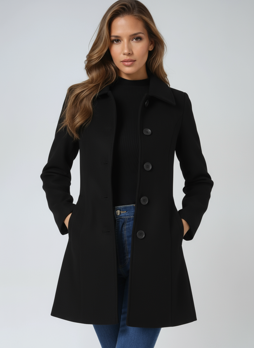 Manteau Femme Fit & Flare | Élégant avec Fermeture à Boutons et Taille Cintrée