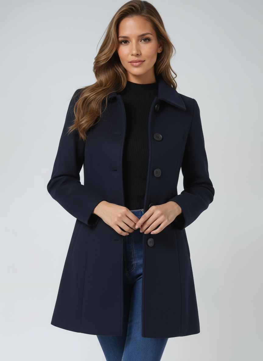 Manteau Femme Fit & Flare | Élégant avec Fermeture à Boutons et Taille Cintrée