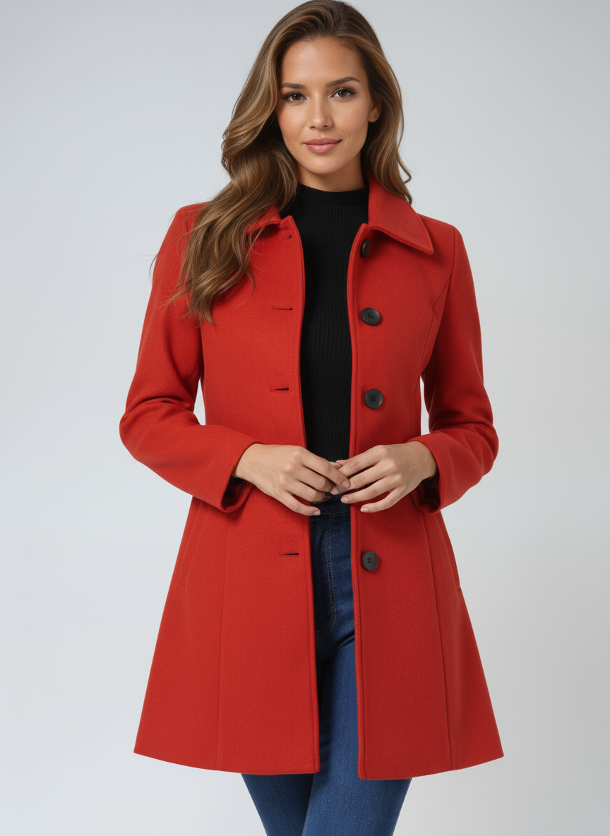 Manteau Femme Fit & Flare | Élégant avec Fermeture à Boutons et Taille Cintrée