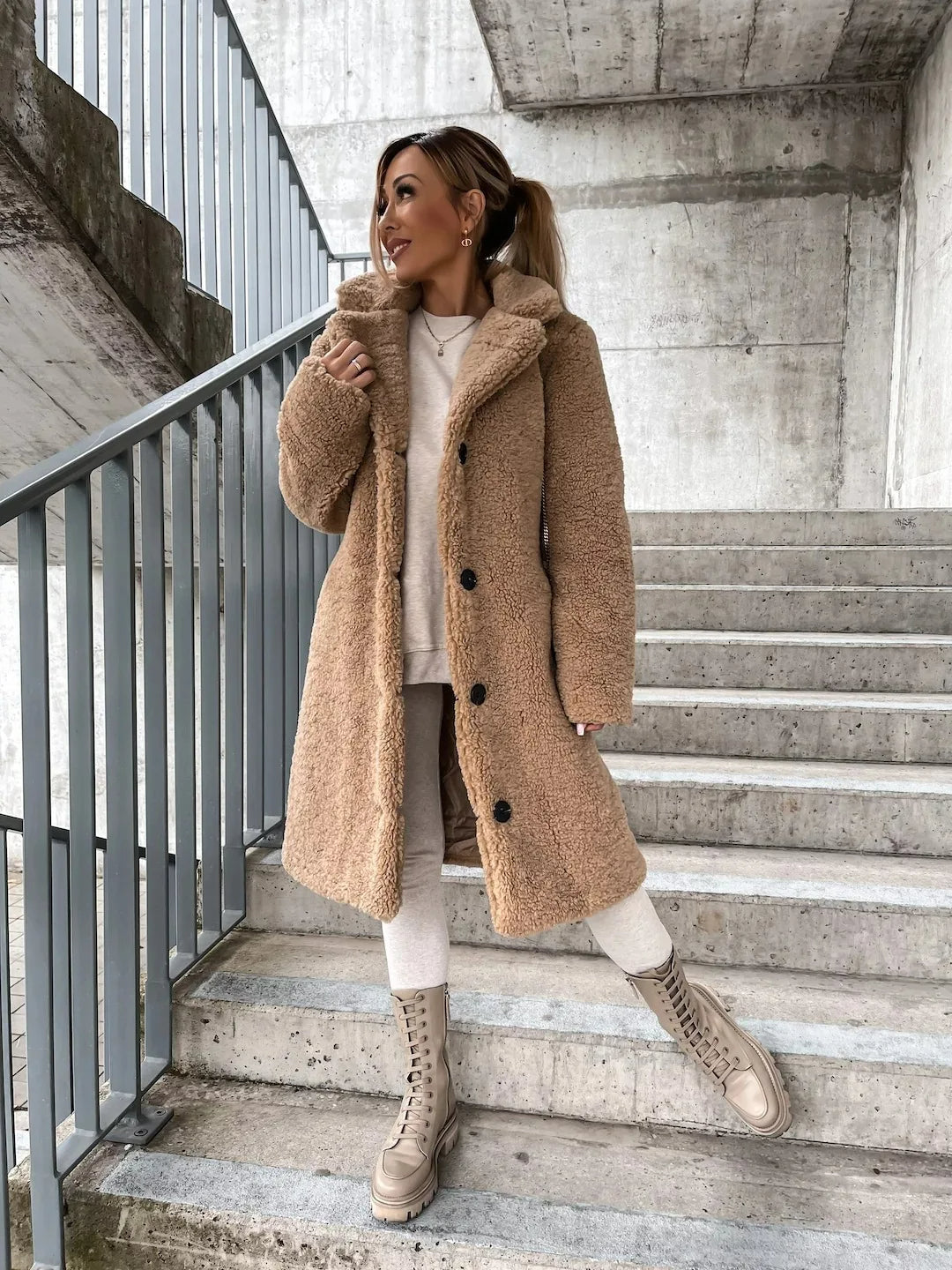 Nanélisse | Trench Coat Femme en Peluche Chaud et Élégant Boutonné