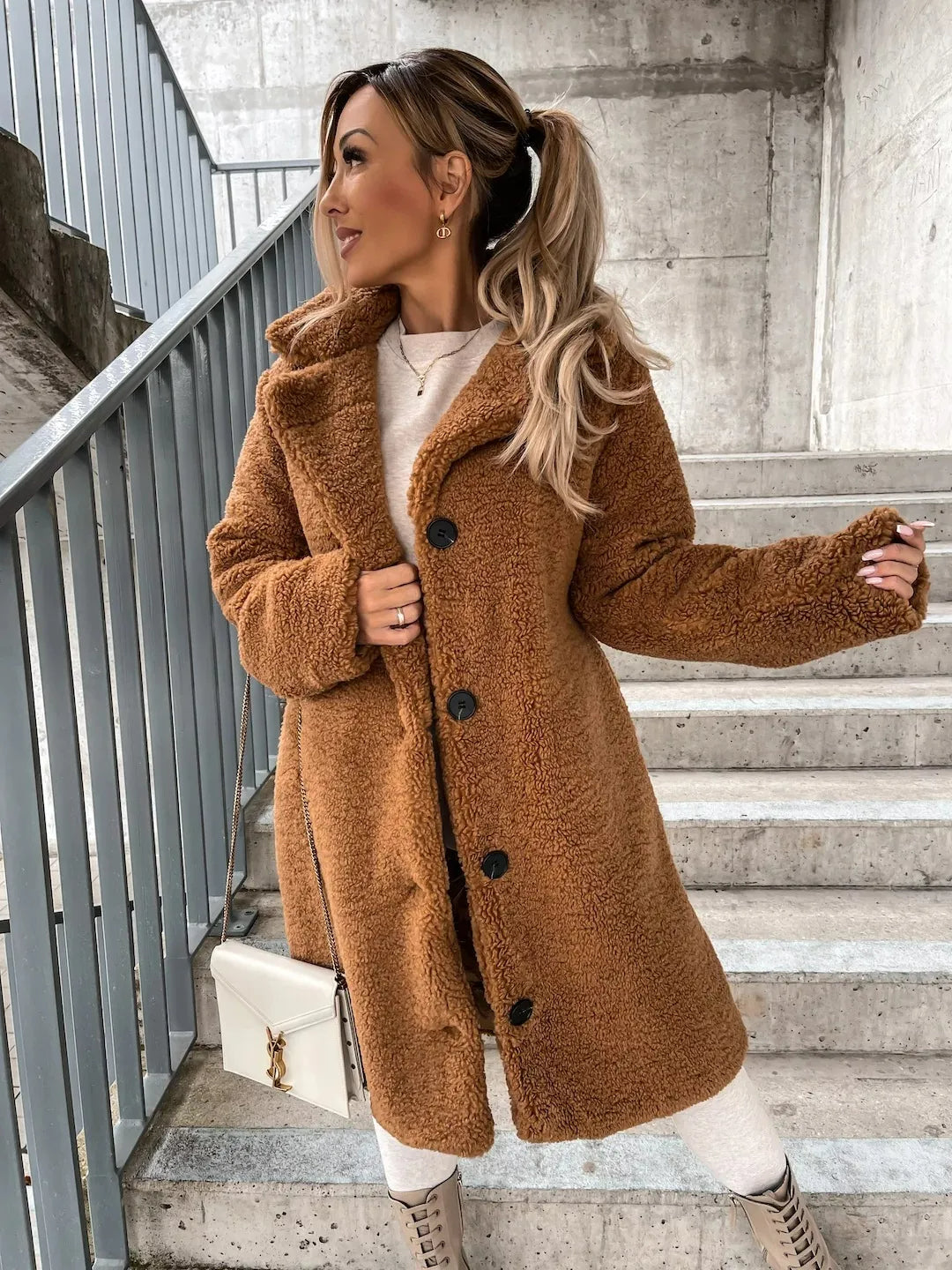 Nanélisse | Trench Coat Femme en Peluche Chaud et Élégant Boutonné