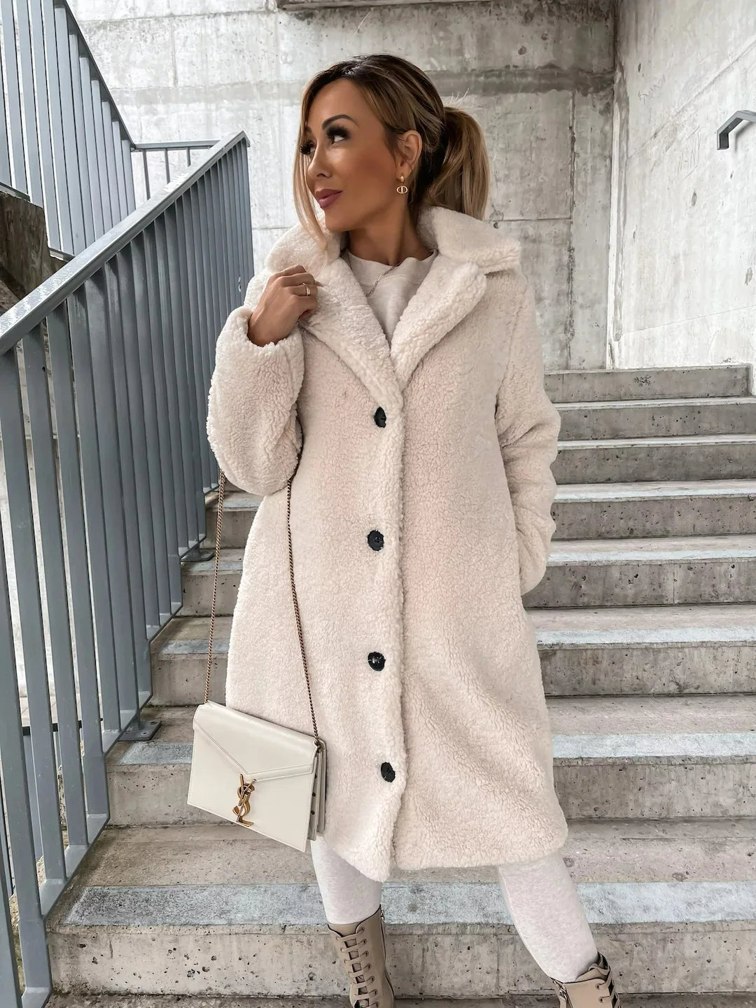 Nanélisse | Trench Coat Femme en Peluche Chaud et Élégant Boutonné