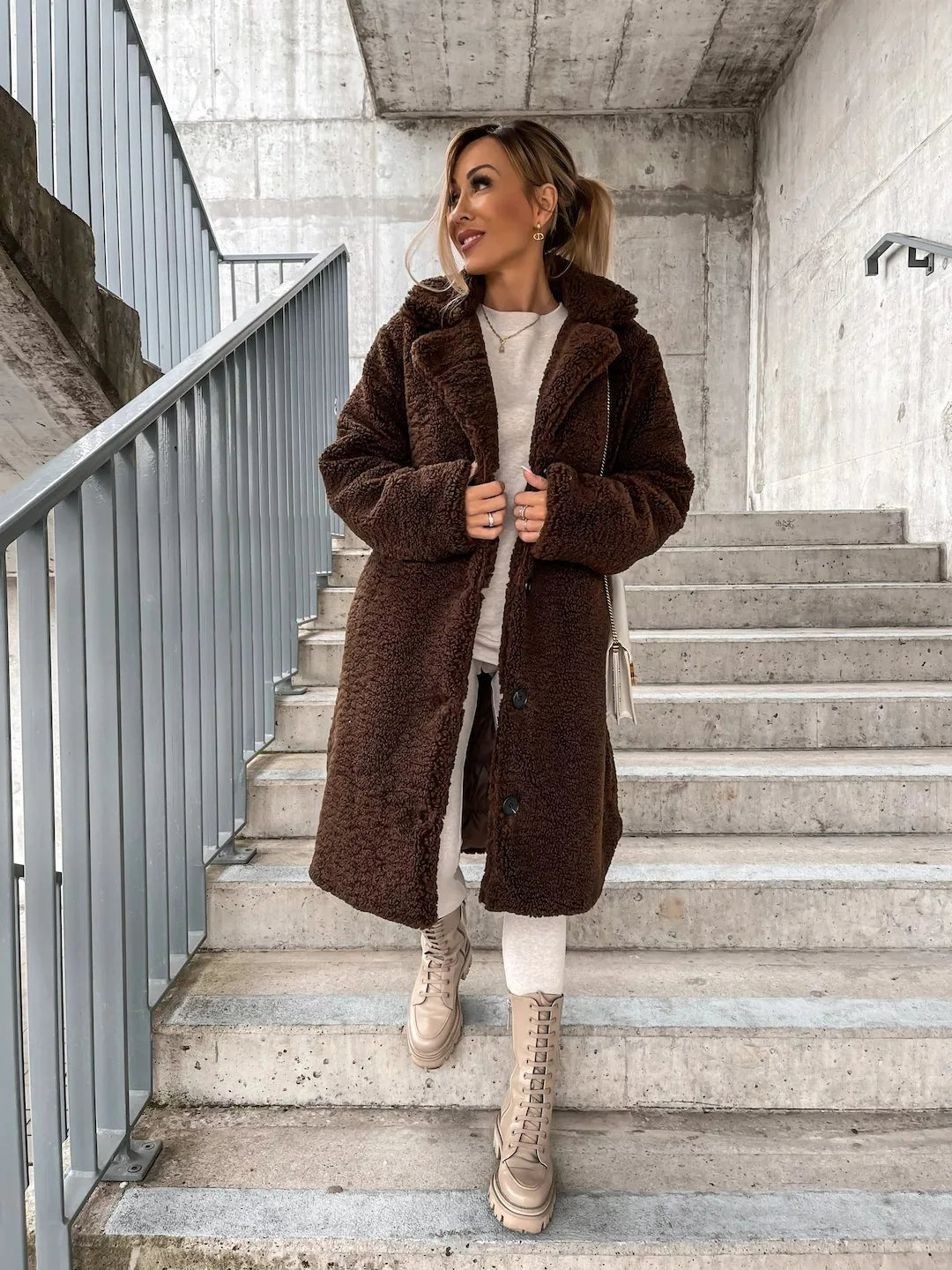 Nanélisse | Trench Coat Femme en Peluche Chaud et Élégant Boutonné