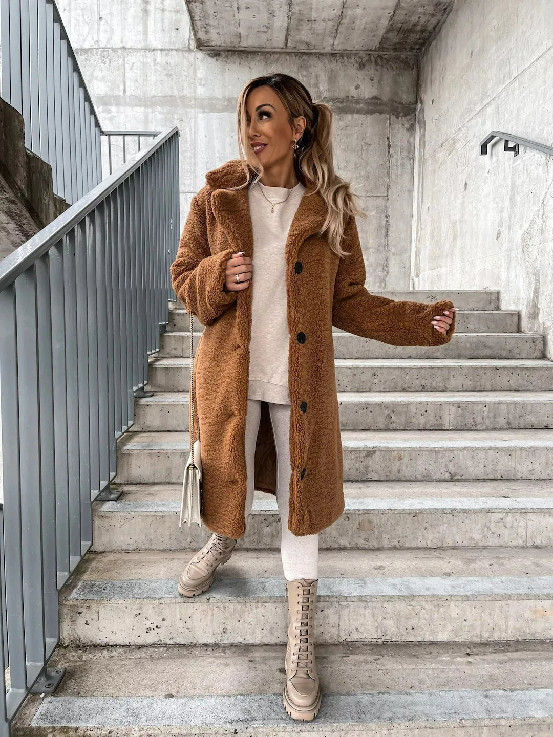 Nanélisse | Trench Coat Femme en Peluche Chaud et Élégant Boutonné