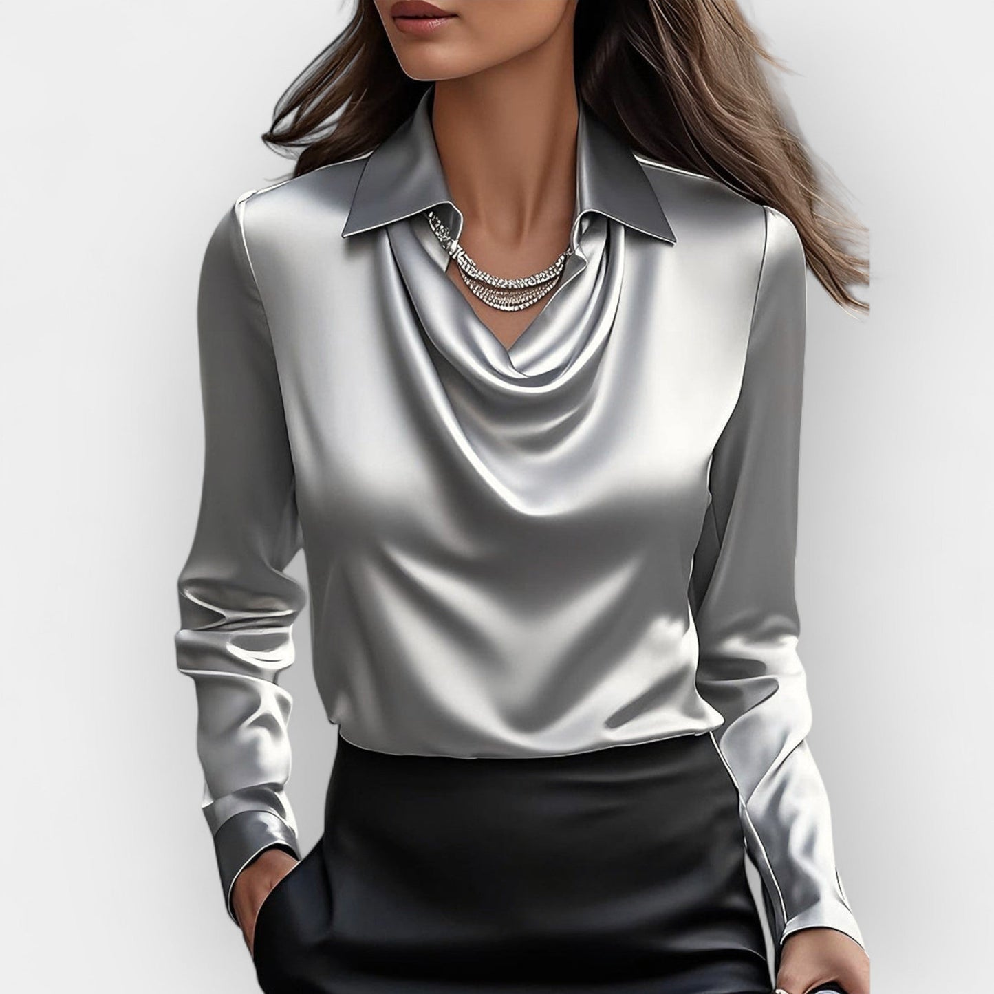Naïselle | Blouse Femme Satinée Col Cascade à Manches Longues Élégante