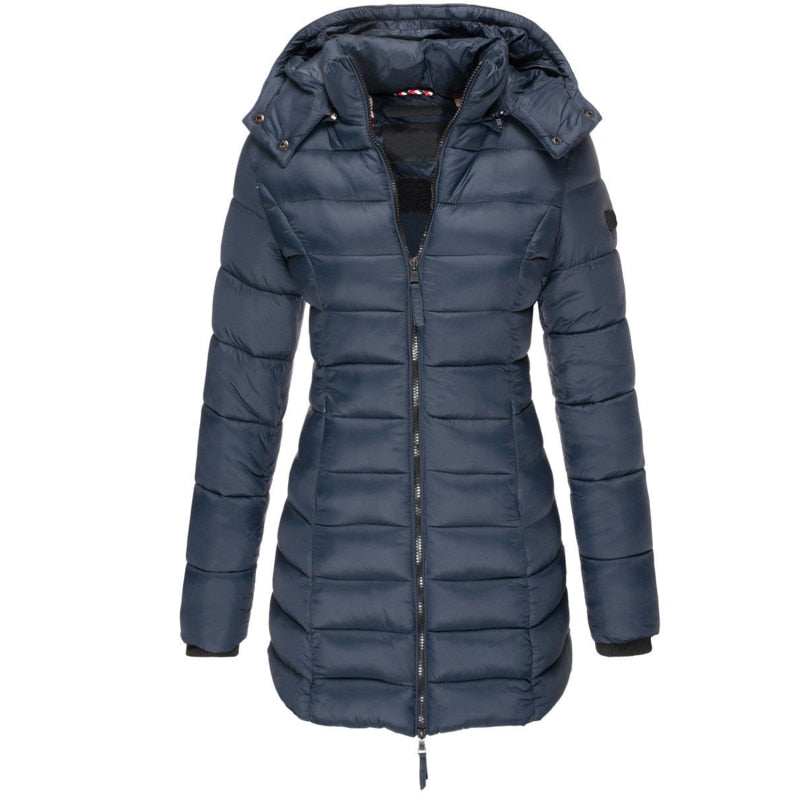 Zénaïde – Manteau Hiver Femme Long Matelassé avec Capuche, Veste Chaude à Fermeture Zip & Poches