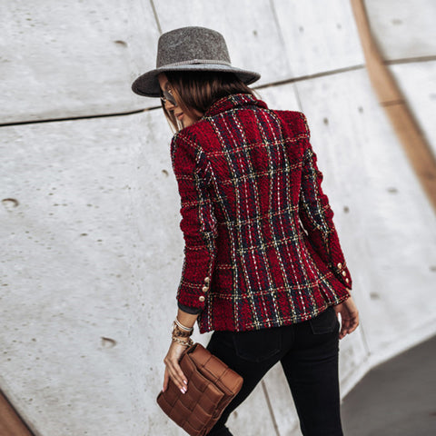 Blazer structuré à texture marquée avec boutonnière – Élégant, chaud & affirmé