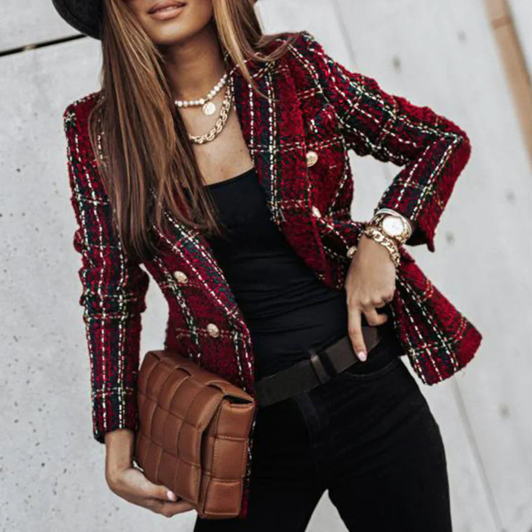 Blazer structuré à texture marquée avec boutonnière – Élégant, chaud & affirmé