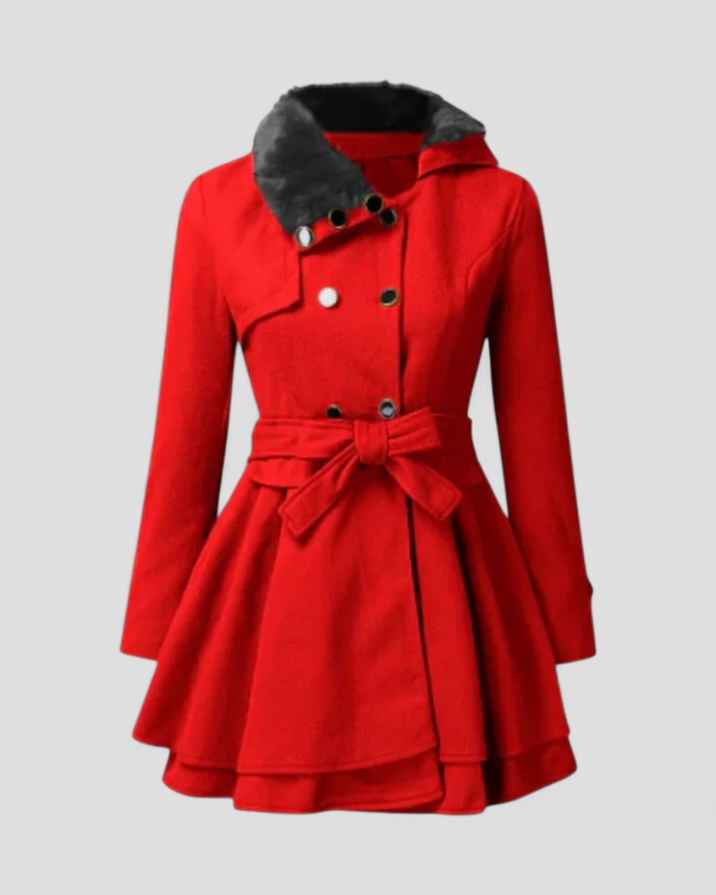 Manteau Hiver Femme Double-Breasted Ceinturé | Col en Fourrure Élégance