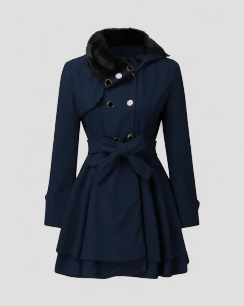 Manteau Hiver Femme Double-Breasted Ceinturé | Col en Fourrure Élégance