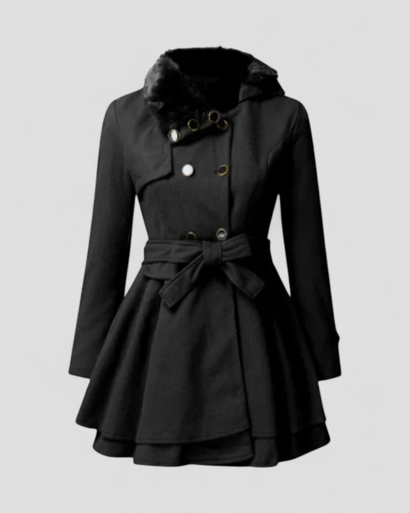 Manteau Hiver Femme Double-Breasted Ceinturé | Col en Fourrure Élégance