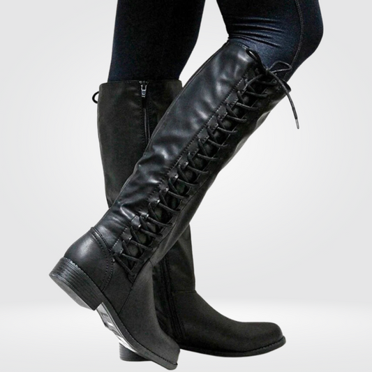 Bottes Hautes Femme | Modèle Lacé avec Fermeture Éclair Latérale