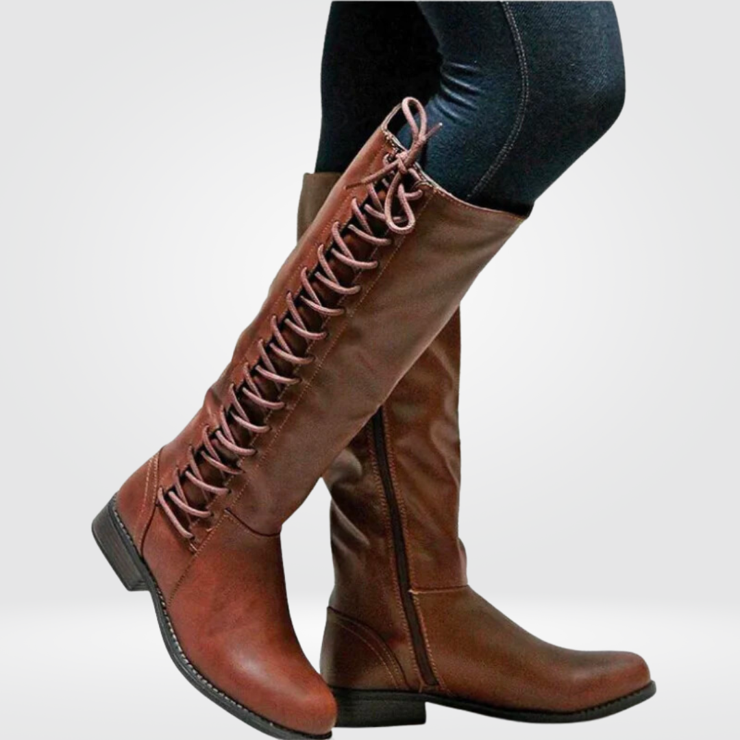 Bottes Hautes Femme | Modèle Lacé avec Fermeture Éclair Latérale