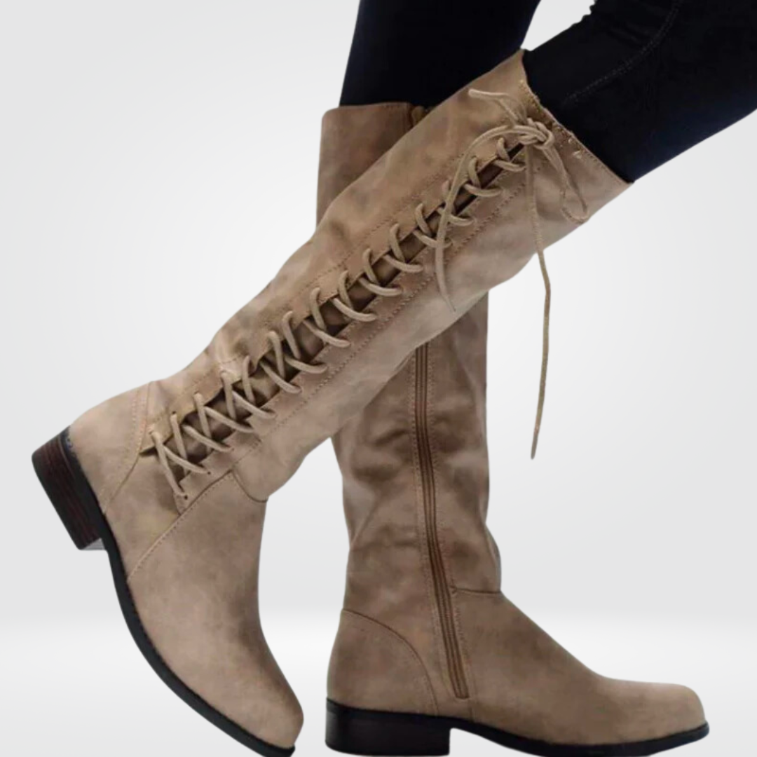 Bottes Hautes Femme | Modèle Lacé avec Fermeture Éclair Latérale