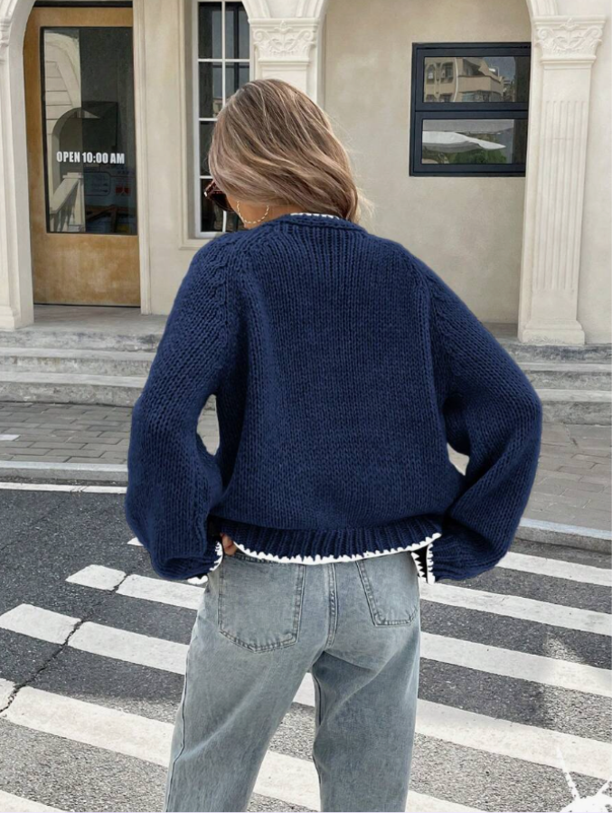 Tie-Front Knit Cardigan | Gilet Court en Maille avec Liens à Nouer & Finitions Contrastées