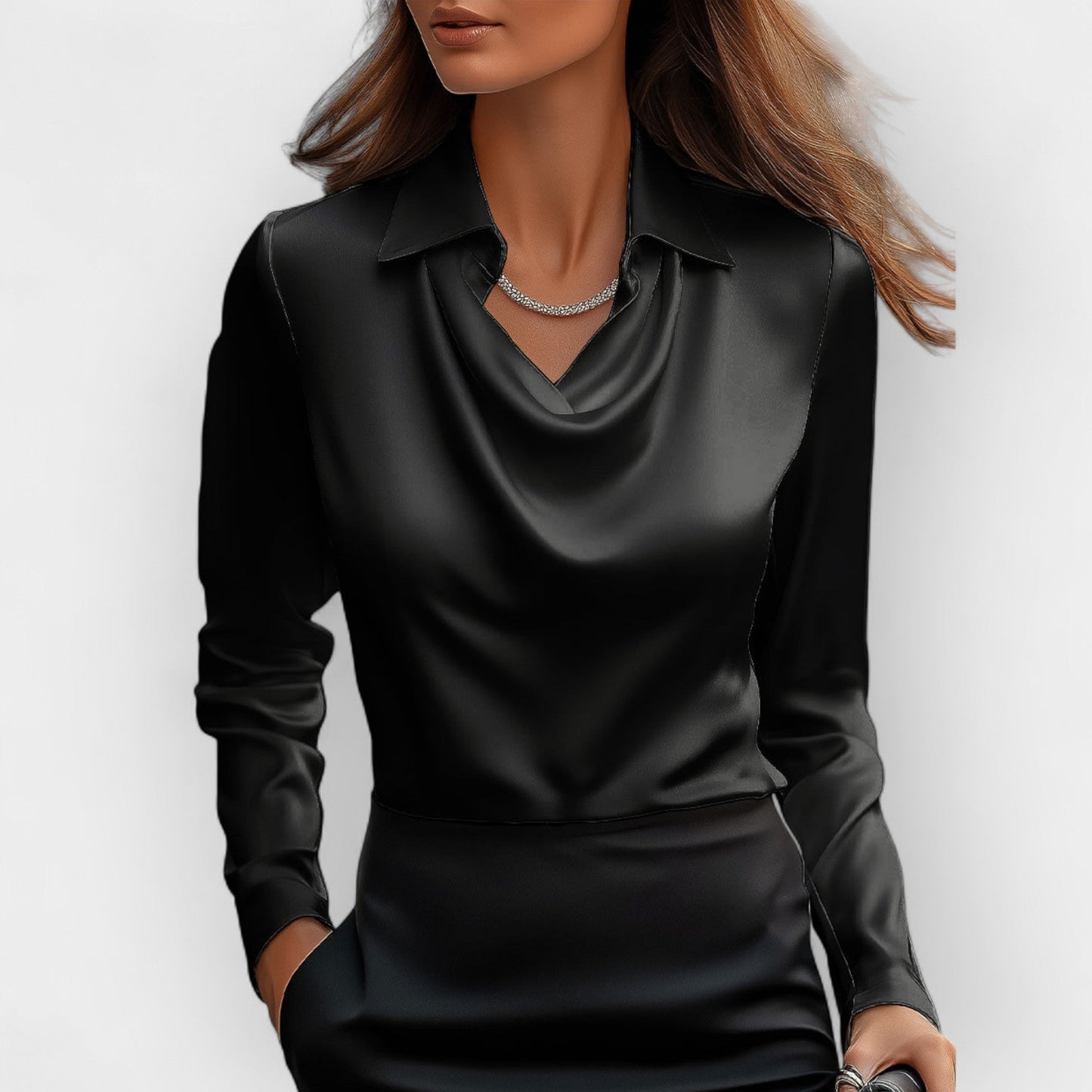 Naïselle | Blouse Femme Satinée Col Cascade à Manches Longues Élégante