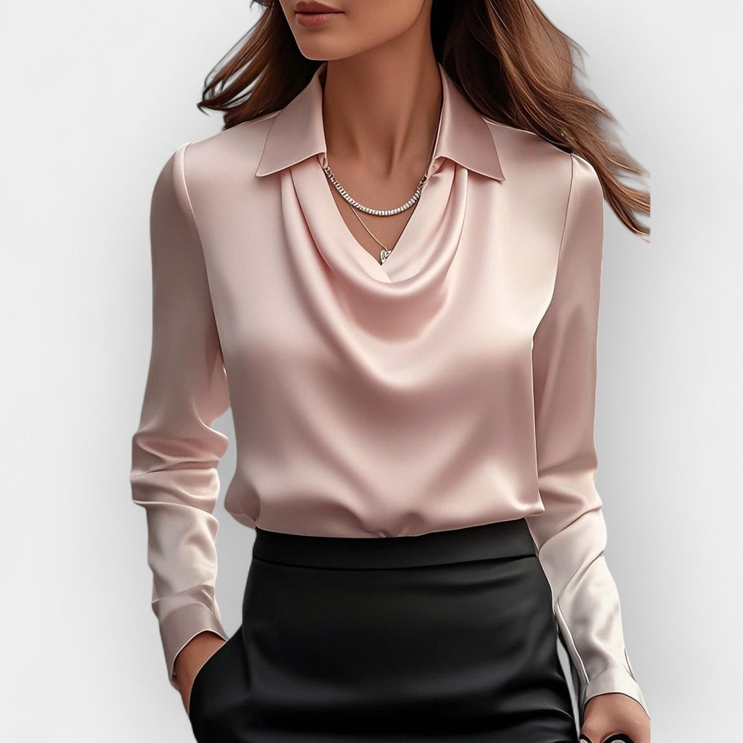 Naïselle | Blouse Femme Satinée Col Cascade à Manches Longues Élégante