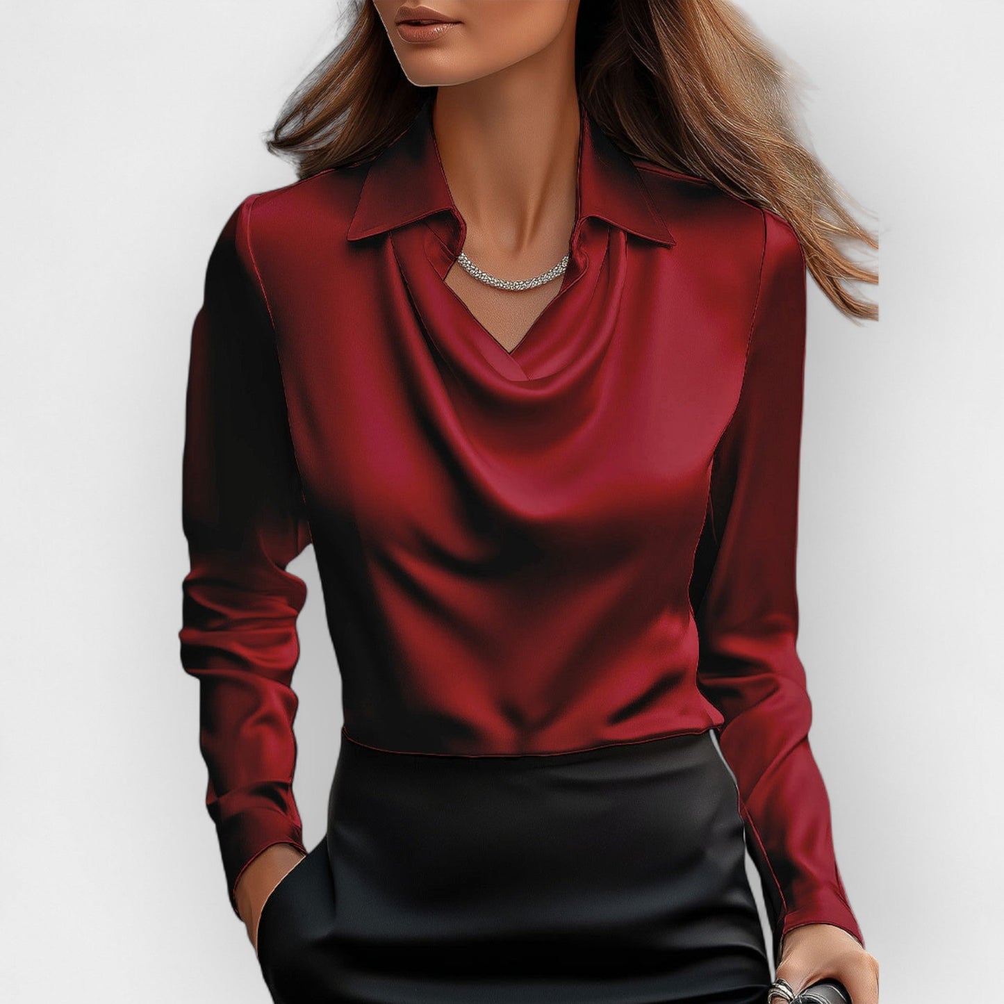 Naïselle | Blouse Femme Satinée Col Cascade à Manches Longues Élégante