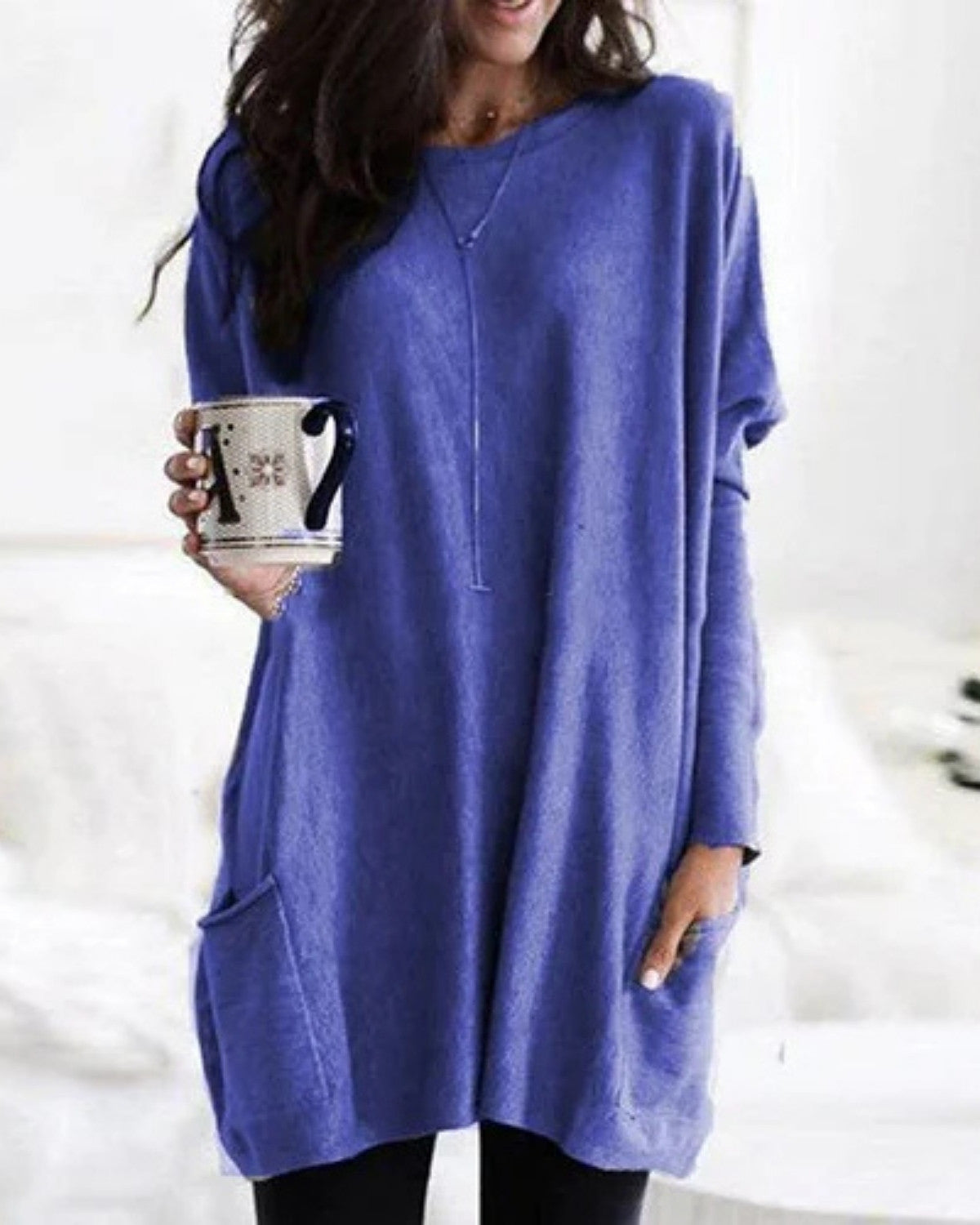 Sandrine | Pull Femme Long Loose Fit avec Poches et Col Rond