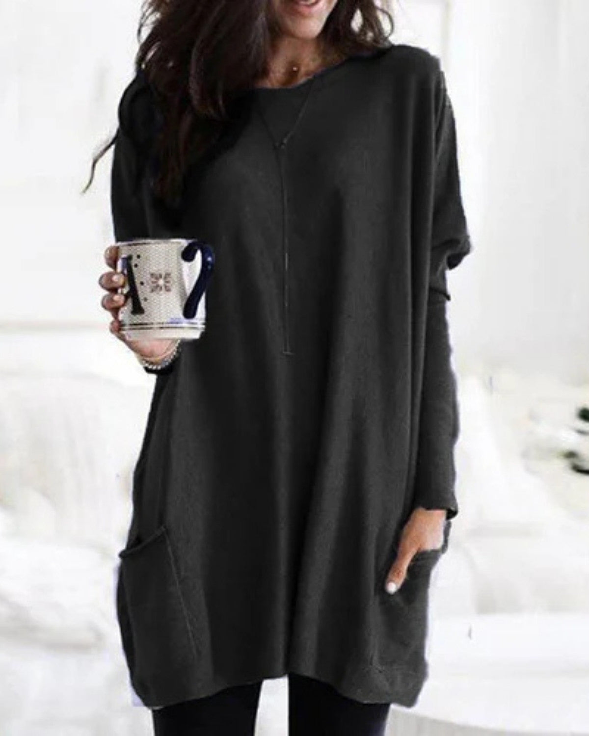 Sandrine | Pull Femme Long Loose Fit avec Poches et Col Rond