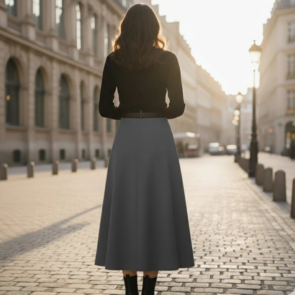 Jupe Midi Plissée en Ligne A – Silhouette Élégante et Structurée