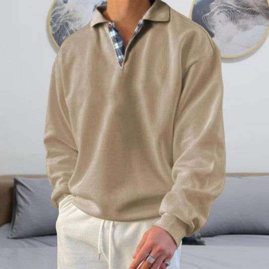Bertrand | Sweatshirt Homme Uni à Col Revers Boutonné Coupe Ample Décontractée