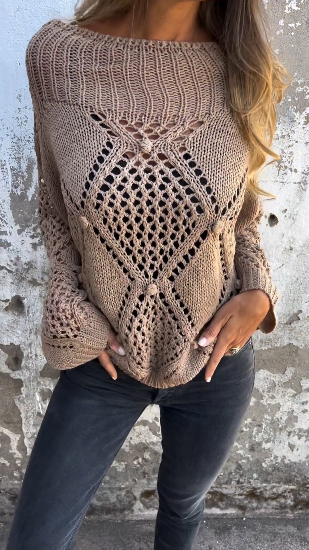Eudora | Top Tricoté Femme à Manches Longues et Design Ajouré