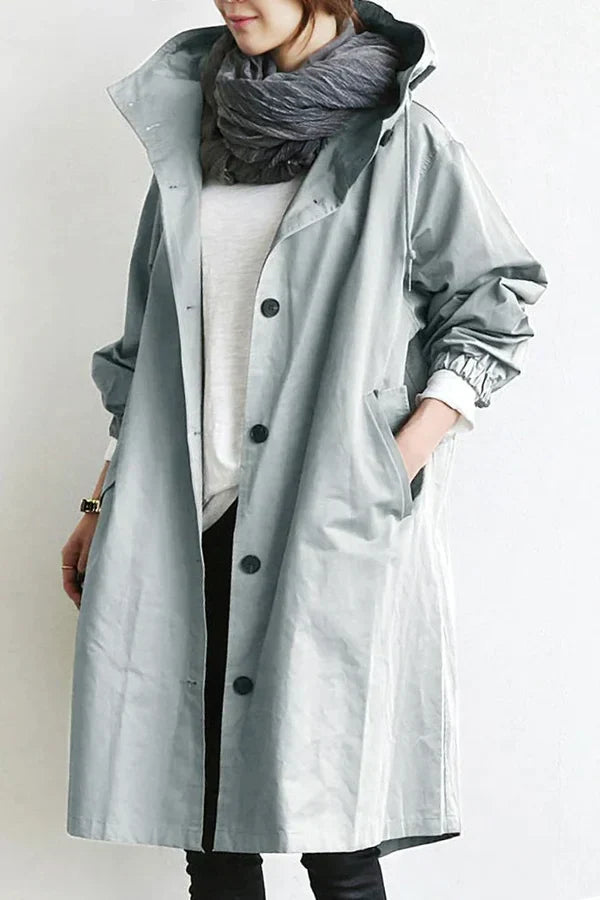 Sabine | Manteau Imperméable Femme à Capuche avec Cordon et Poches Latérales