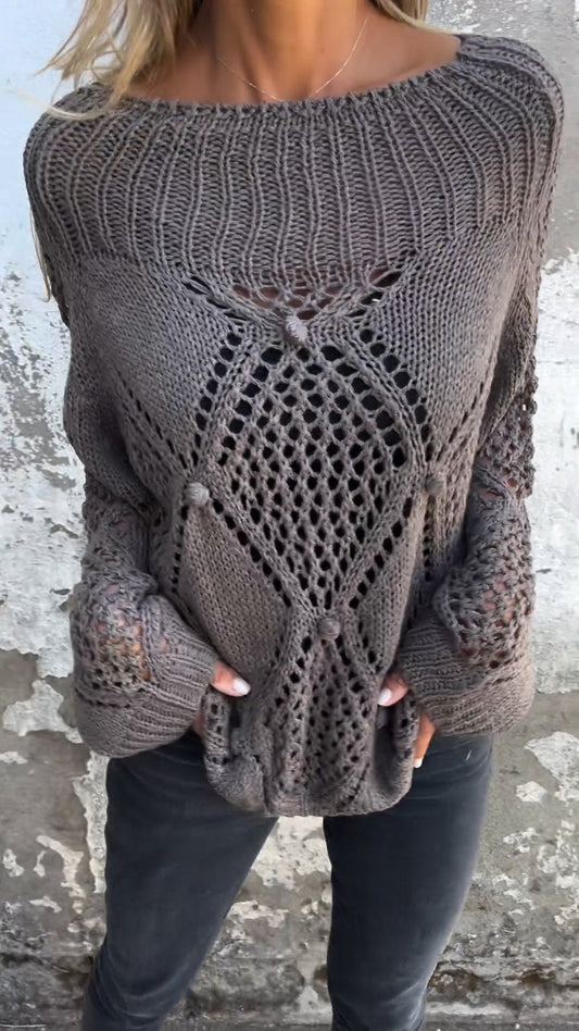 Eudora | Top Tricoté Femme à Manches Longues et Design Ajouré