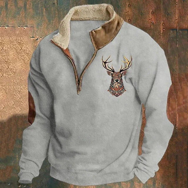 Sweat Hiver Homme | Polaire Douce avec Motif Cerf Brodé