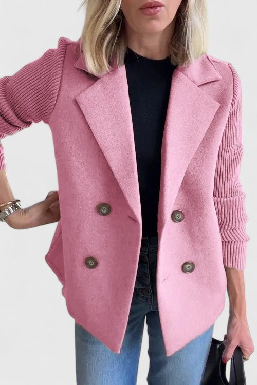 Blazer Femme à Manches Tricotées et Double Boutonnage | Chic et Confort Moderne