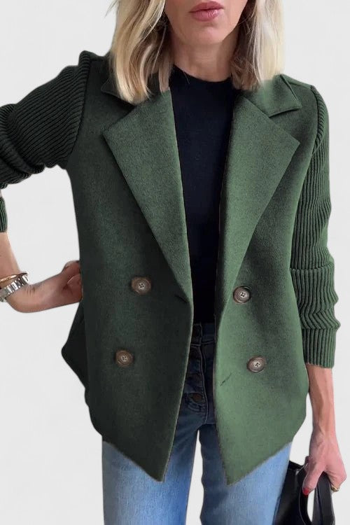 Blazer Femme à Manches Tricotées et Double Boutonnage | Chic et Confort Moderne