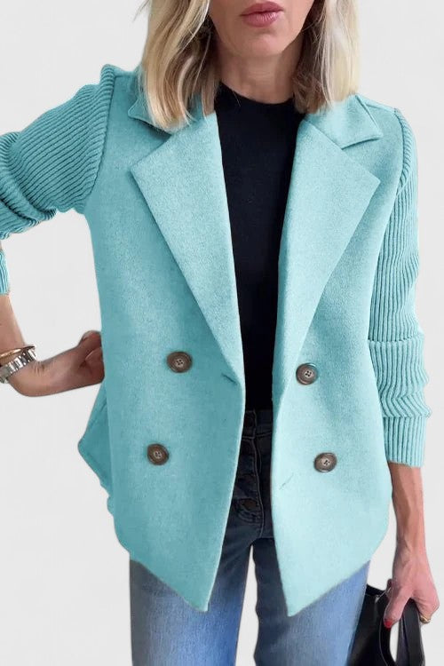 Blazer Femme à Manches Tricotées et Double Boutonnage | Chic et Confort Moderne