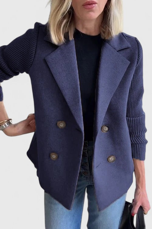 Blazer Femme à Manches Tricotées et Double Boutonnage | Chic et Confort Moderne