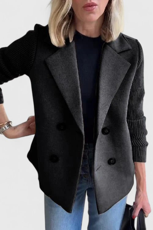 Blazer Femme à Manches Tricotées et Double Boutonnage | Chic et Confort Moderne
